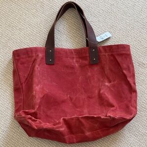 BRAND NEW w tag - L.L. Bean Red Canvas Tote with Brown Leather Handles